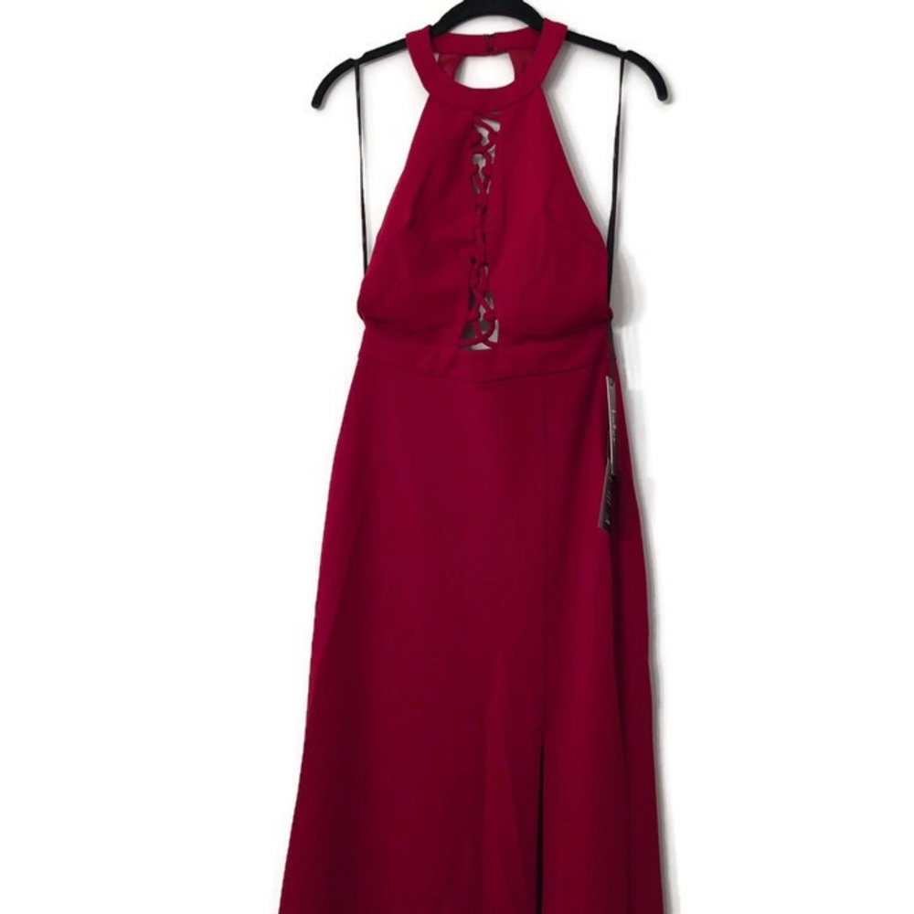 Lulus Lace-Up Open Back Halter Maxi Dress - Picture 2 of 4